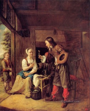 Pieter de Hooch Painting - A Man Offering A Glass of Wine to a Woman genre Pieter de Hooch